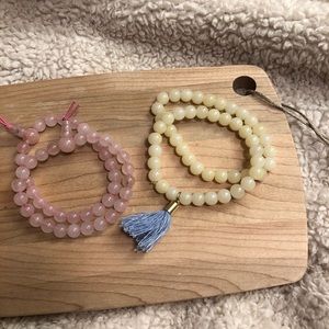 Pink quartz and cream beaded bracelets